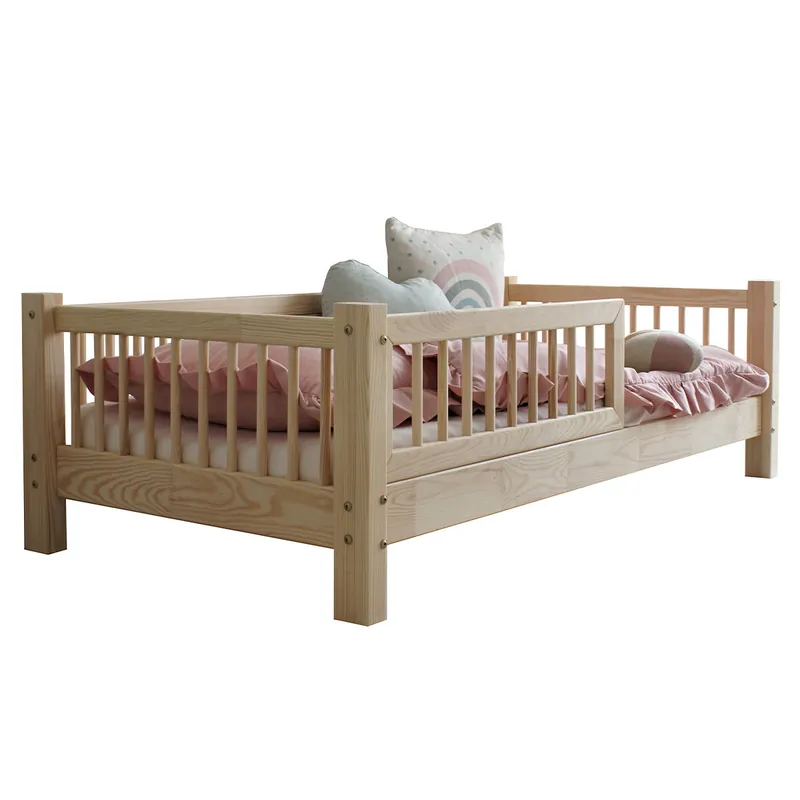 Cama 90x190 con barandilla y somier patas de 10 cm Adèle Madera - Descanso