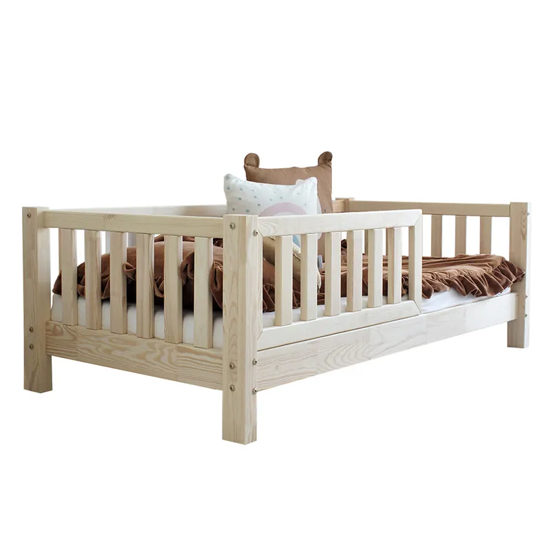 Cama 90x190 con barandilla y somier patas de 10 cm Agnès Madera - Descanso
