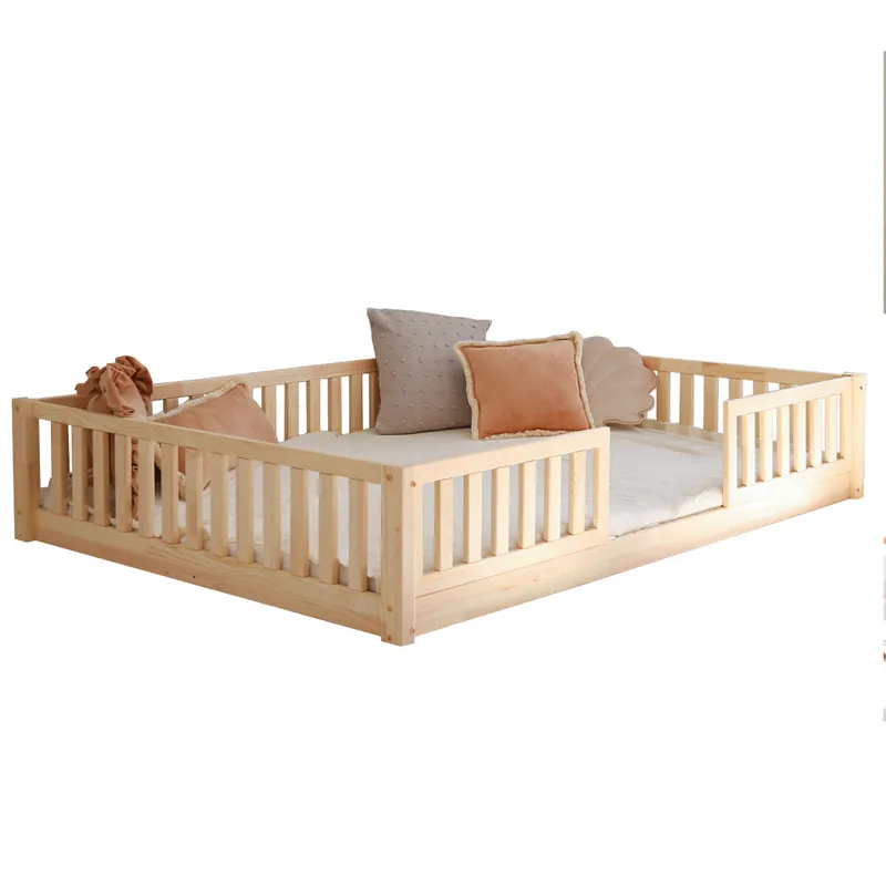 Cama 140x190 con barandilla y somier patas de 1 cm Agnès Madera - Descanso