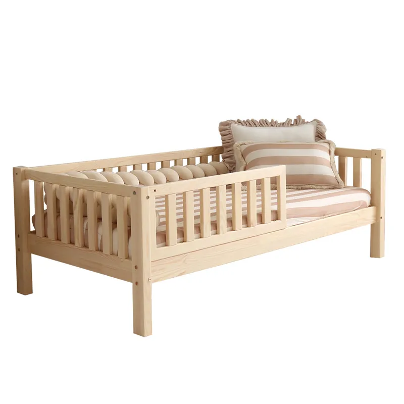 Cama 90x190 con barandilla y somier patas de 19 cm Agnès Madera - Descanso