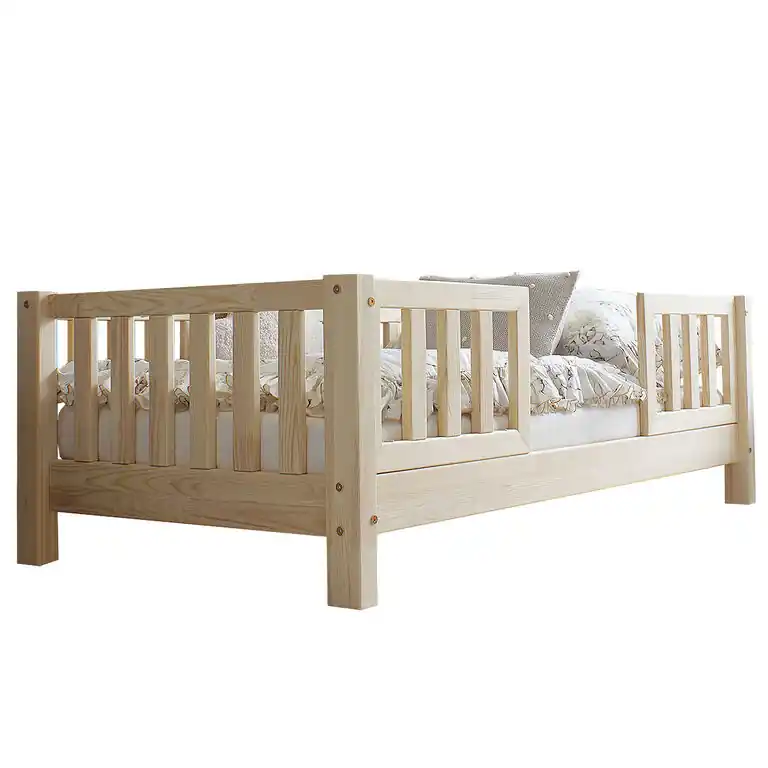 Cama 90x190 con barandilla y somier patas de 10 cm Agnès Madera - Descanso