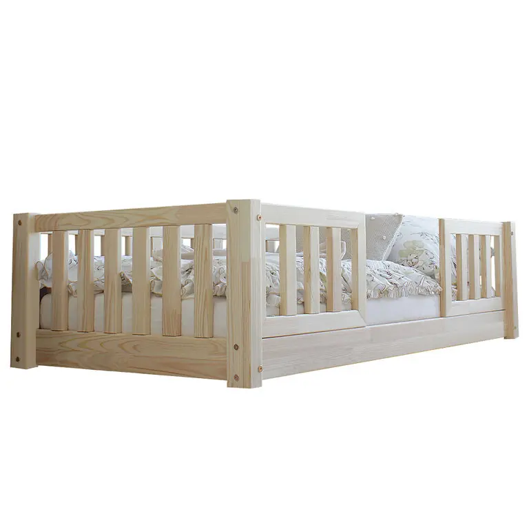Cama 90x190 con barandilla y somier patas de 1 cm Agnès Madera - Descanso