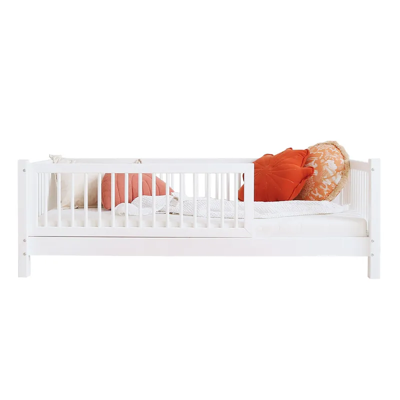 Cama 90x190 con barandilla y somier patas de 10 cm Sybil Madera - Descanso