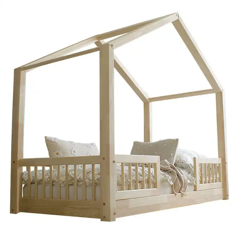 Cama 90x190 con barandillas y somier patas de 1 cm Iris Madera - Descanso