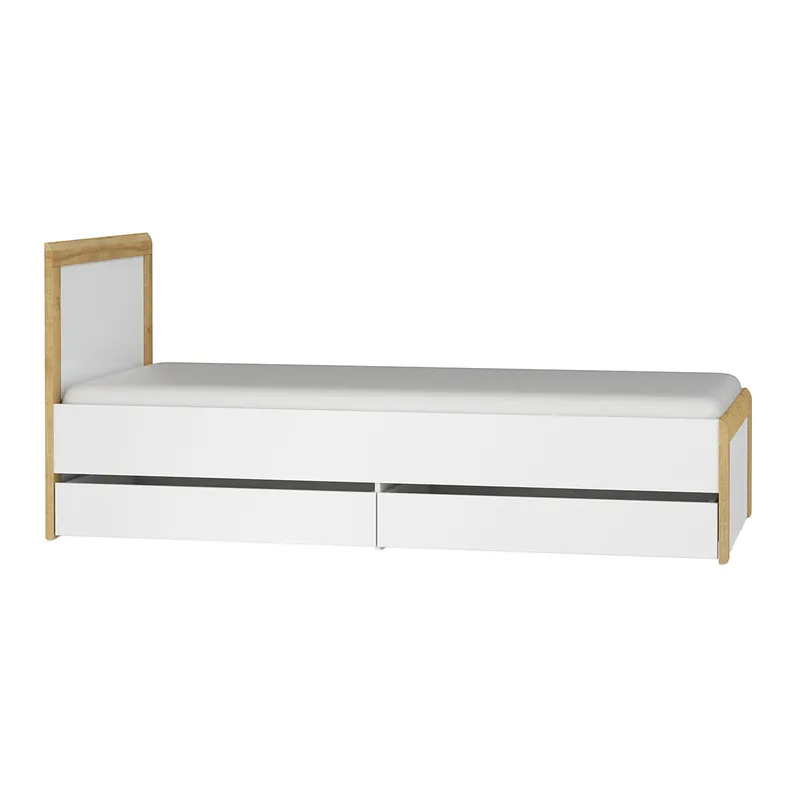 Cama 90x200 con cajones Teo Blanca y Madera - Descanso