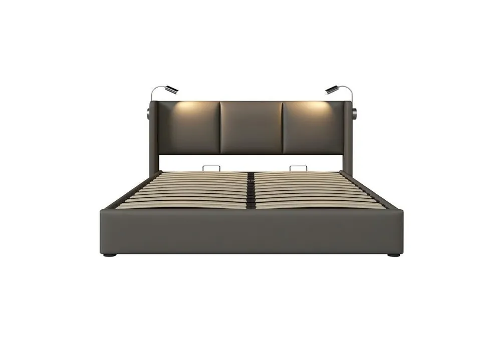 Cama de matrimonio de poliuretano 140x200cm con almacenaje,gris - Descanso