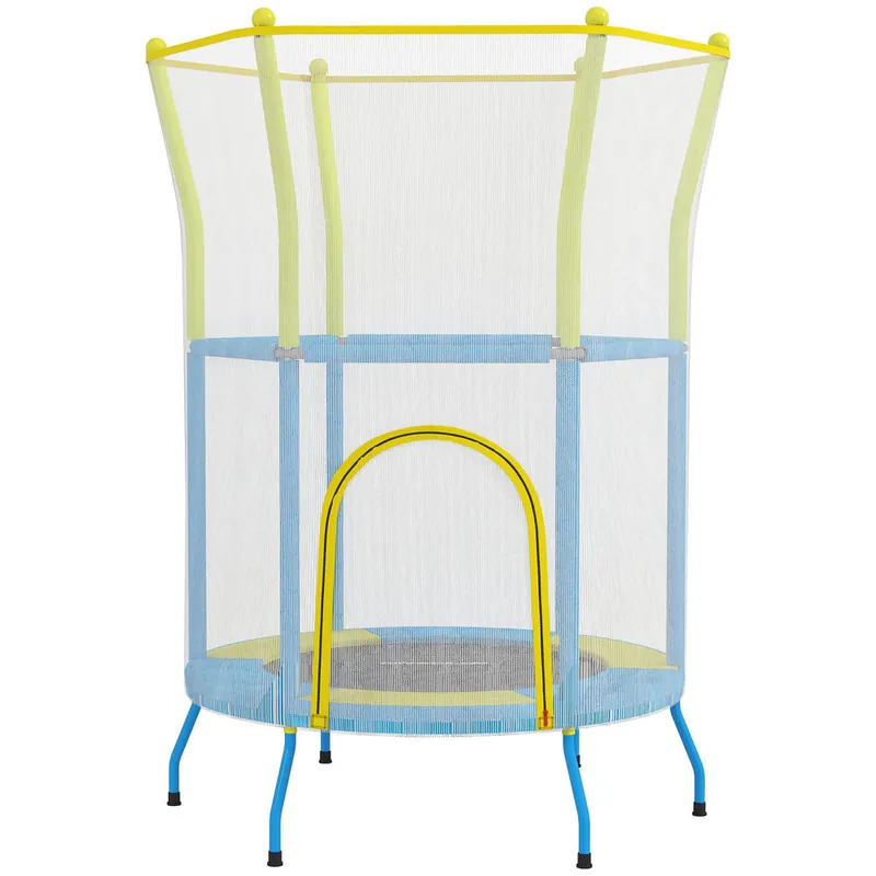AIYAPLAY Cama Elástica Infantil Ø140x190 cm Trampolín para Niños de 3-6 Años con Red de Seguridad Barras Acolchadas Carga 45 kg para Interior Multicolor