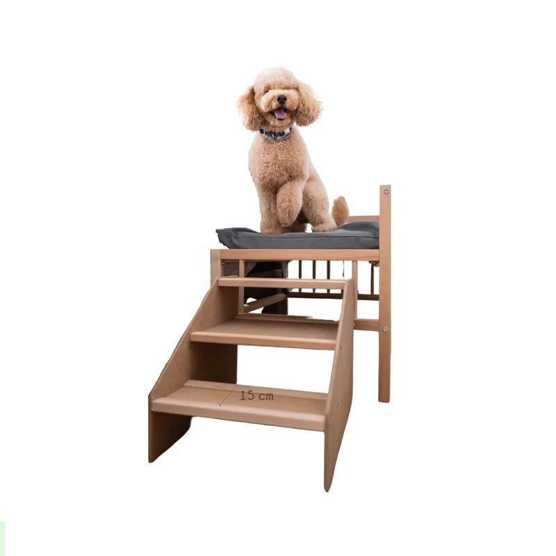 Cama para Perro, Gato, Mascota. Elevada de Madera con Escalón para Acceder. Con Colchón de Espuma Viscoelástico Ortoflex. 2 Alturas. Faunatic Ortoflex - Jardín