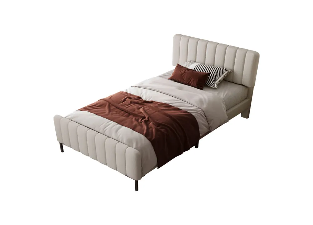 Cama individual de lino 90x200cm con cabecera de altura ajustable,beige+gris - Descanso