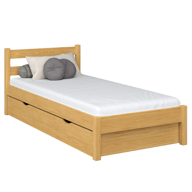 Cama individual de madera con cajón N01 pino natural - Descanso