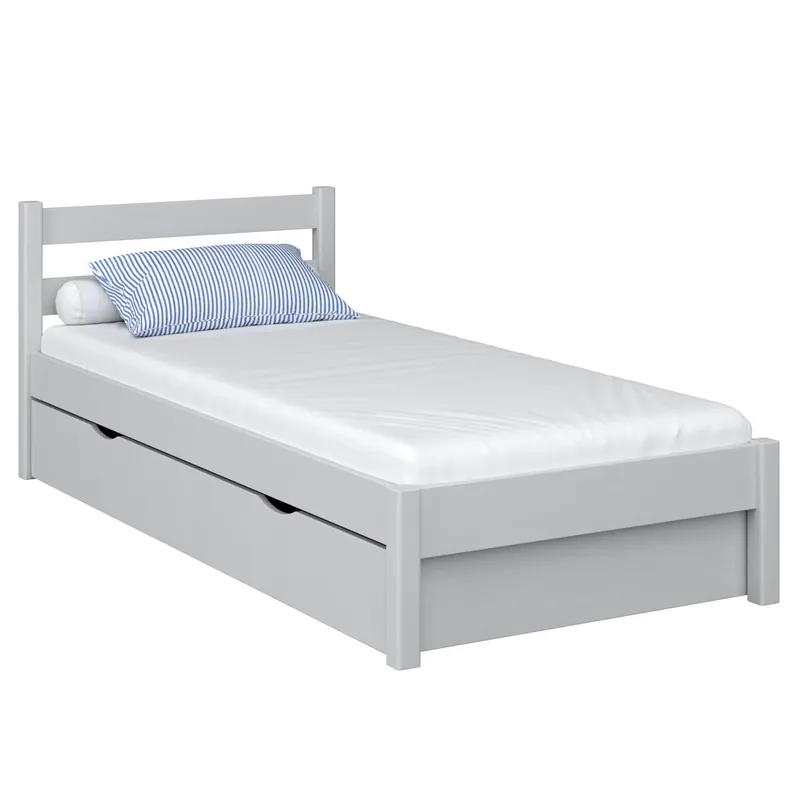 Cama individual de madera con cajón N01 gris - Descanso