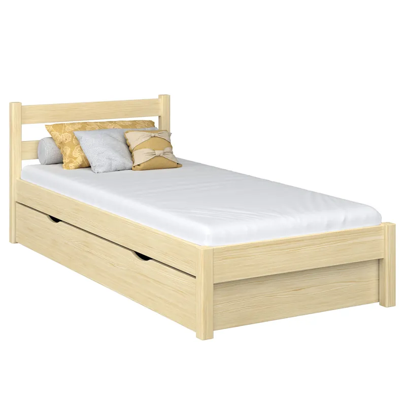 Cama individual de madera con cajón N01 pino incoloro - Descanso