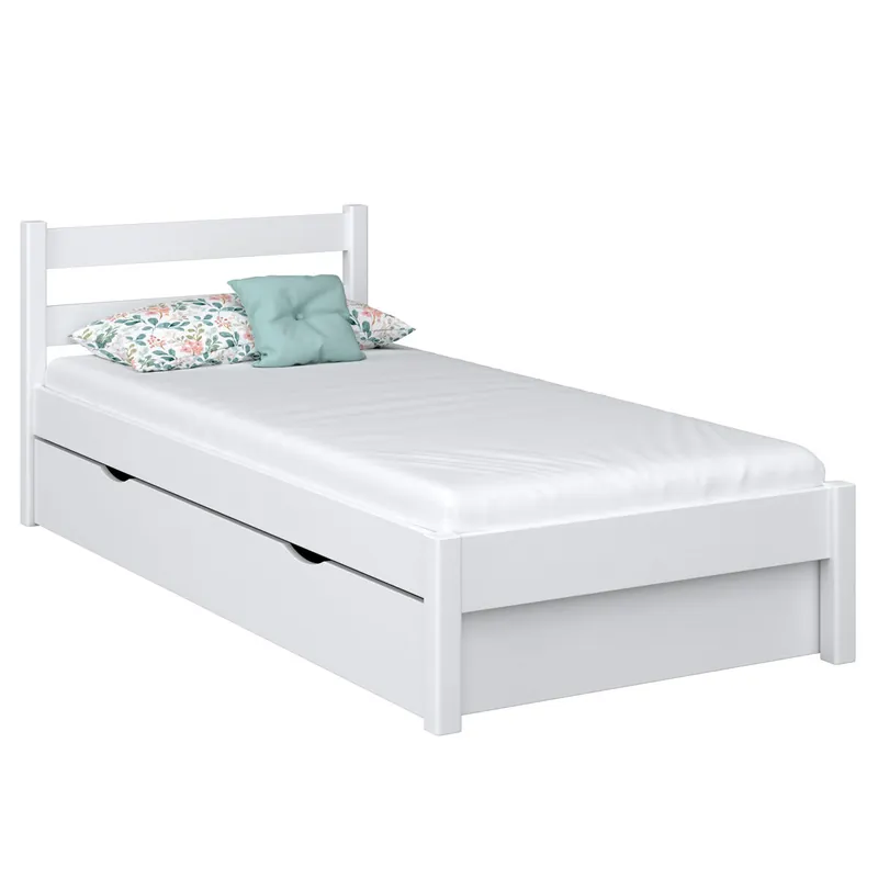 Cama individual de madera con cajón N01 blanco - Descanso