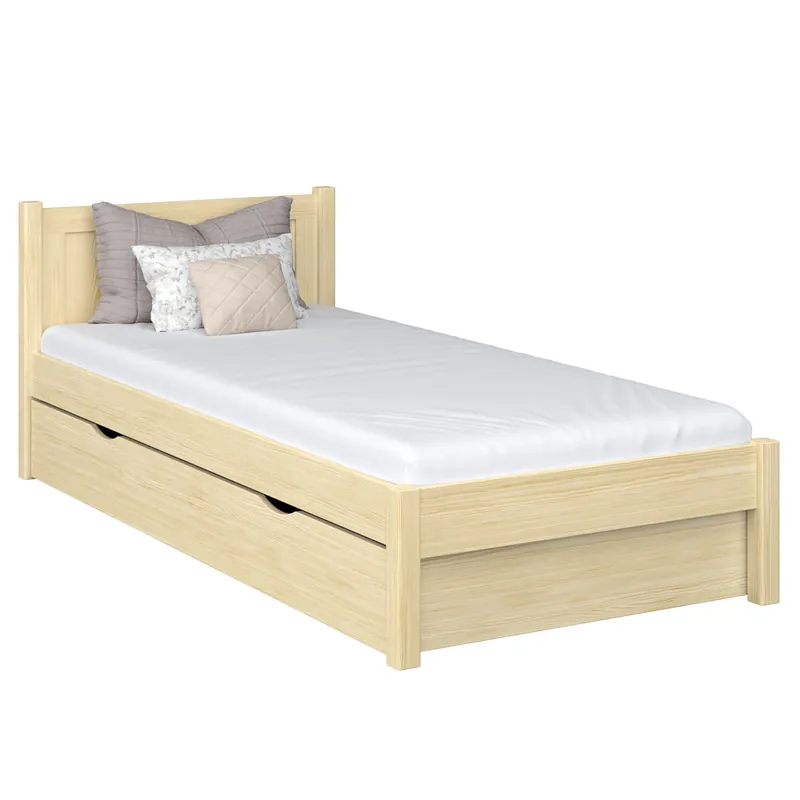 Cama individual de madera con cajón N02 pino incoloro - Descanso