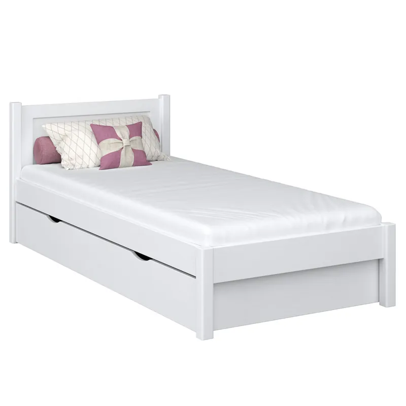 Cama individual de madera con cajón N02 blanco - Descanso