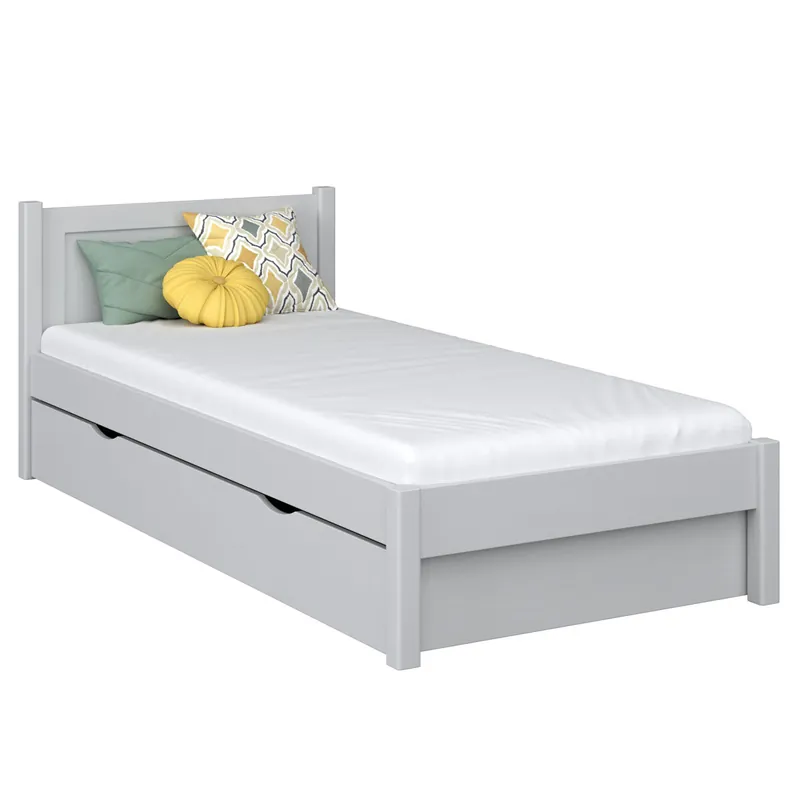 Cama individual de madera con cajón N02 gris - Descanso
