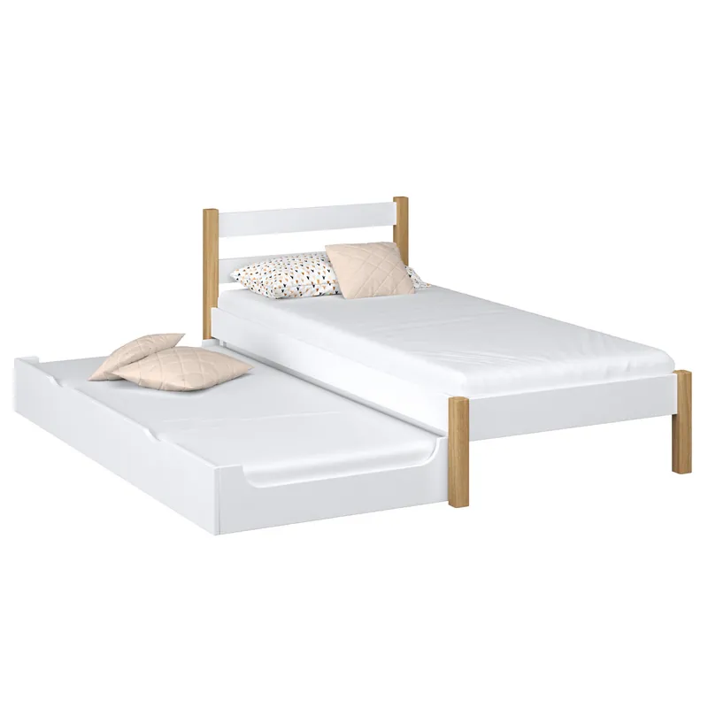 Cama individual de madera con cajón para colchón N01 blanco / roble - Descanso