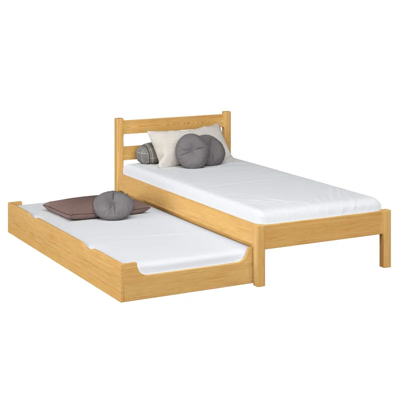 Cama individual de madera con cajón para colchón N01 pino natural - Descanso