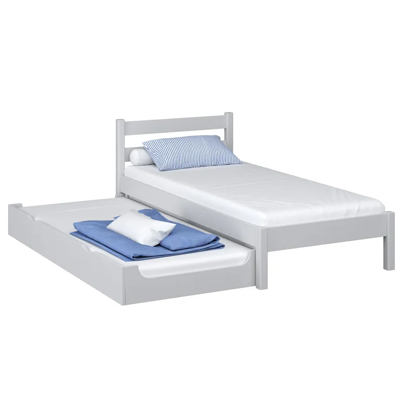 Cama individual de madera con cajón para colchón N01 gris - Descanso