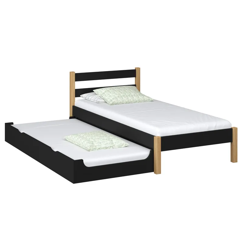Cama individual de madera con cajón para colchón N01 negro / roble - Descanso