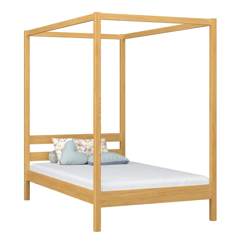 Cama individual de madera con dosel N01 pino natural - Descanso