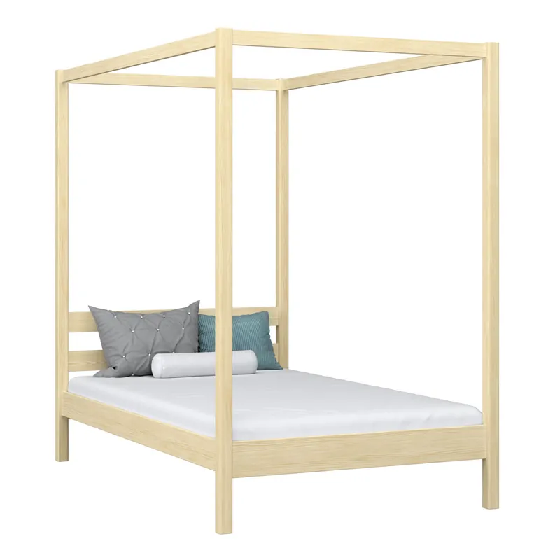 Cama individual de madera con dosel N01 pino incoloro - Descanso