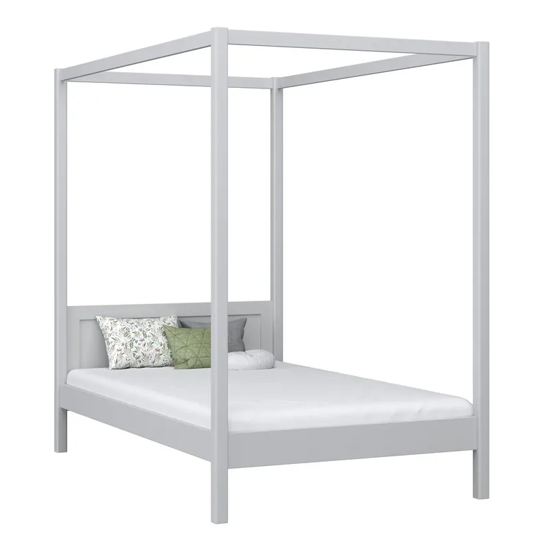 Cama individual de madera con dosel N02 gris - Descanso