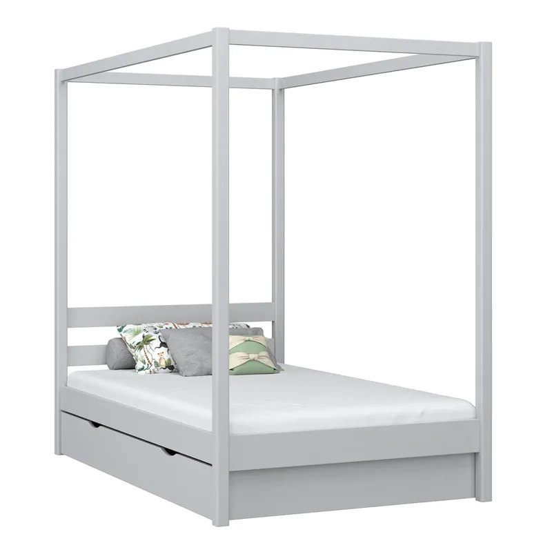 Cama individual de madera con dosel y cajón N01 gris - Descanso