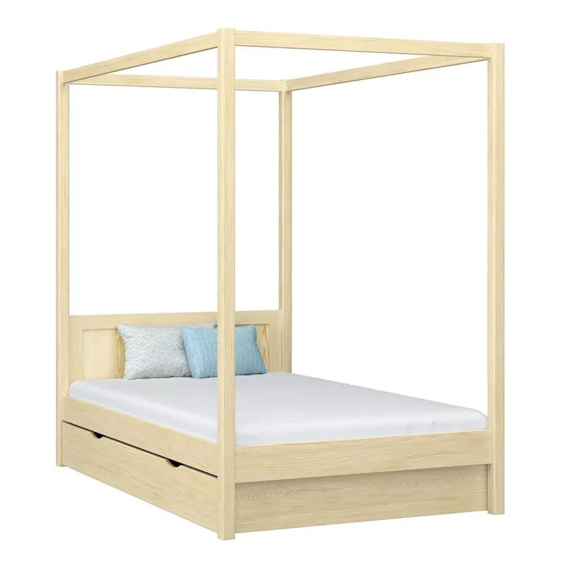 Cama individual de madera con dosel y cajón N02 pino incoloro - Descanso