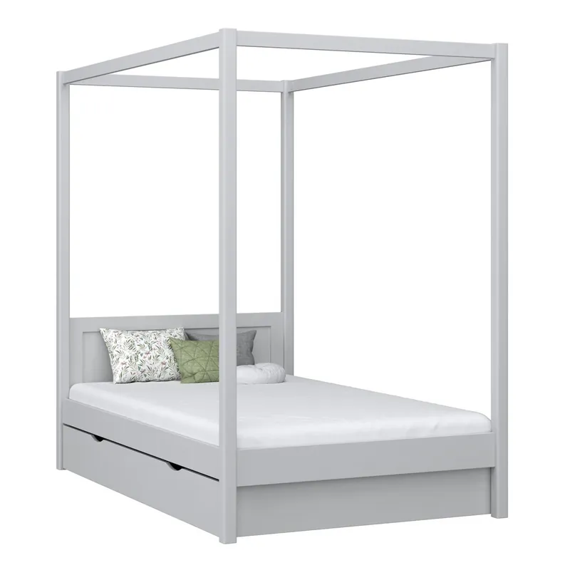 Cama individual de madera con dosel y cajón N02 gris - Descanso