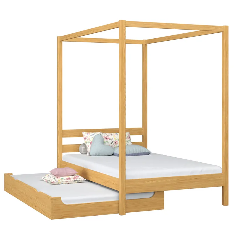 Cama individual de madera con dosel y cajón para colchón N01 pino natural - Descanso
