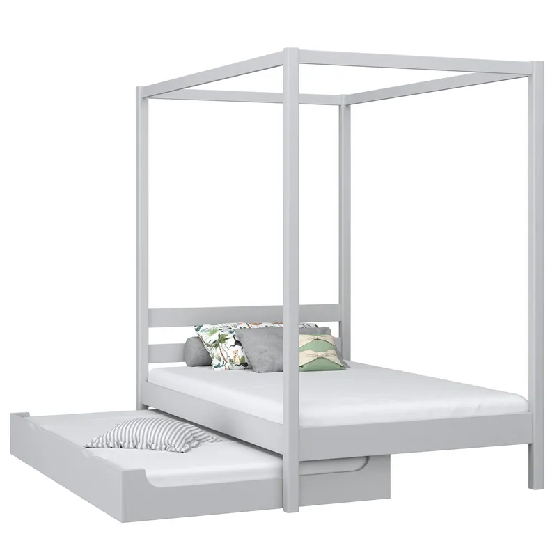 Cama individual de madera con dosel y cajón para colchón N01 gris - Descanso