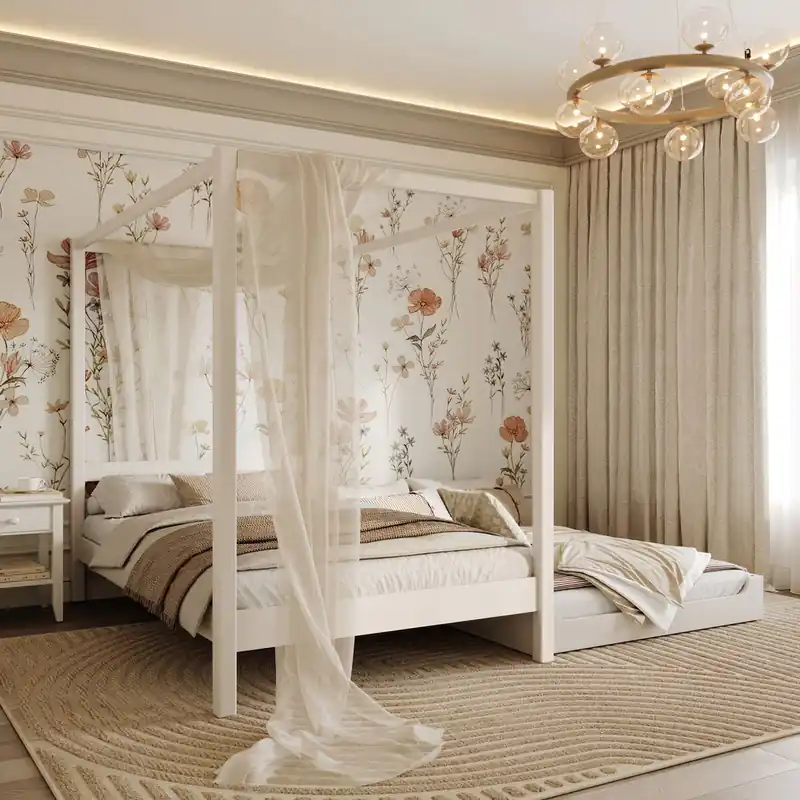 Cama individual de madera con dosel y cajón para colchón N01 blanco - Descanso