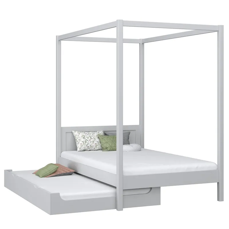Cama individual de madera con dosel y cajón para colchón N02 gris - Descanso