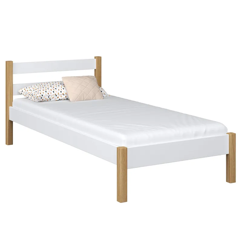 Cama individual de madera N01 blanco / roble - Descanso