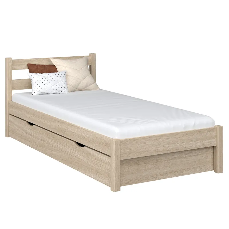 Cama individual de roble con cajón N01 roble blanqueado - Descanso
