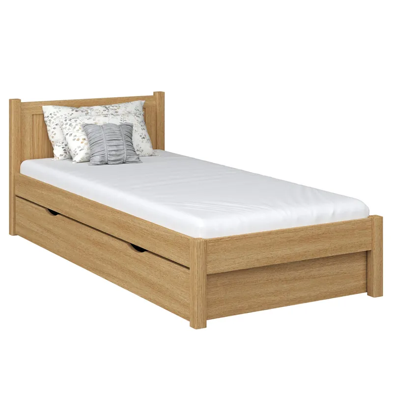 Cama individual de roble con cajón N02 roble natural - Descanso