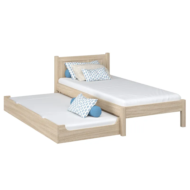 Cama individual de roble con cajón para colchón N02 roble blanqueado - Descanso