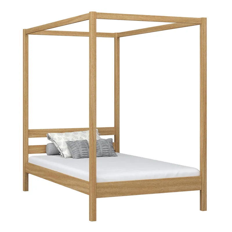 Cama individual de roble con dosel N01 roble natural - Descanso