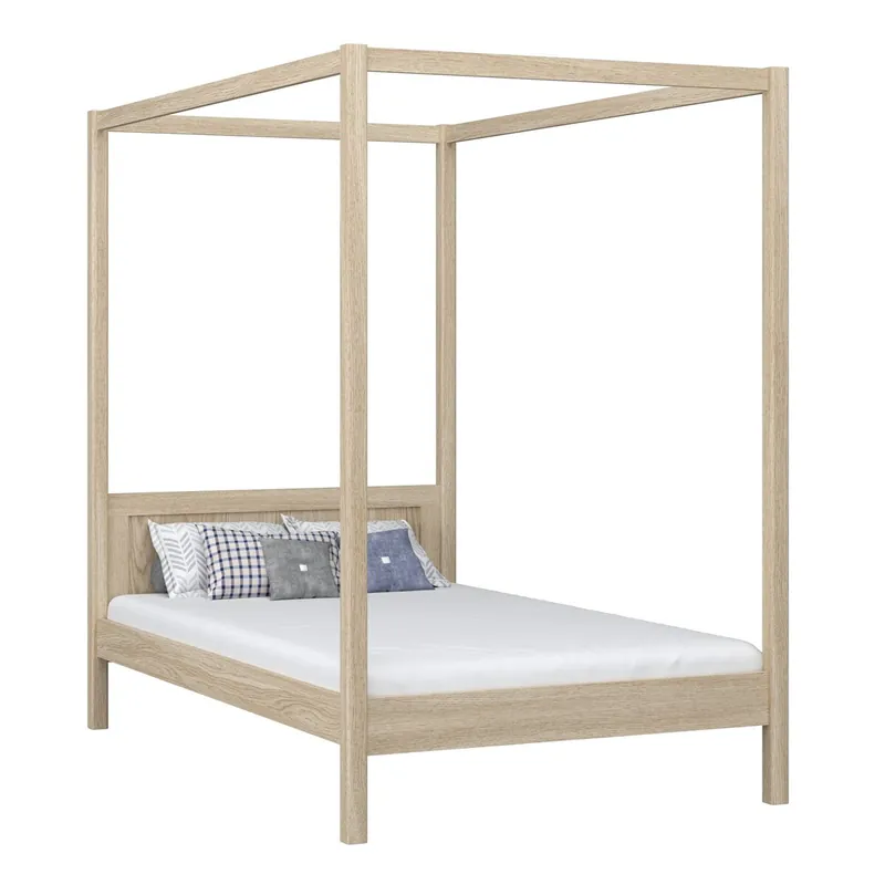Cama individual de roble con dosel N02 roble blanqueado - Descanso
