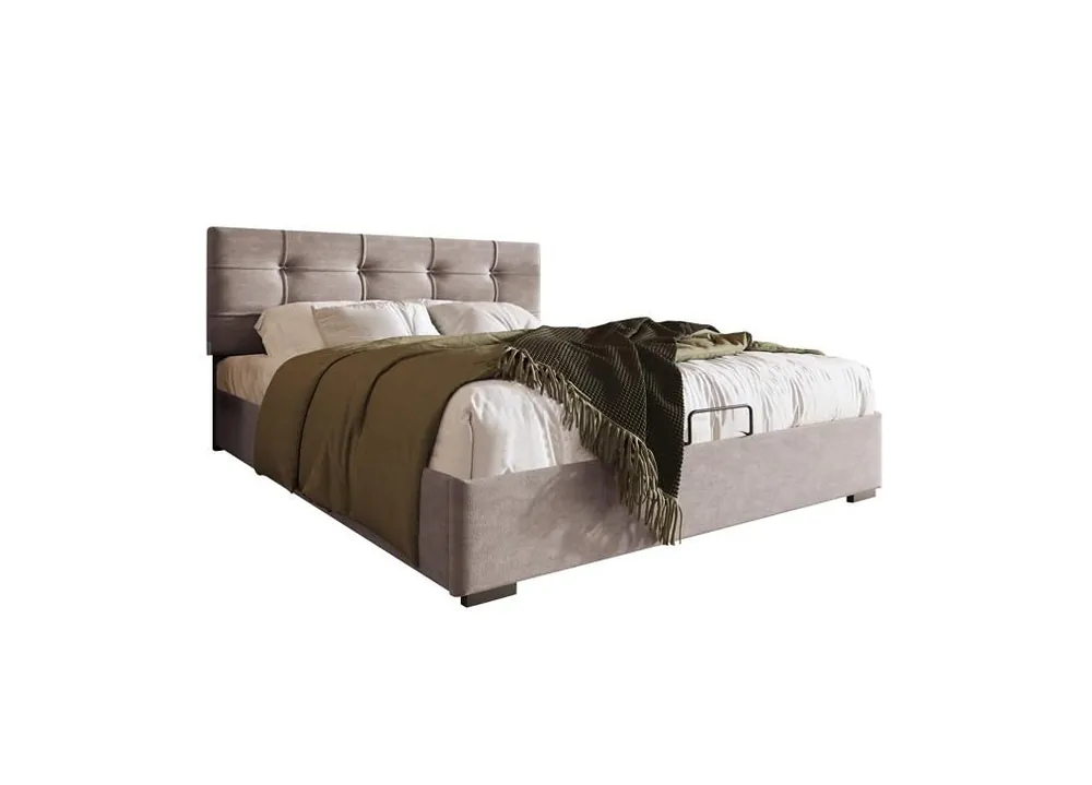 Cama individual de terciopelo 90x200cm con almacenaje,gris claro - Descanso
