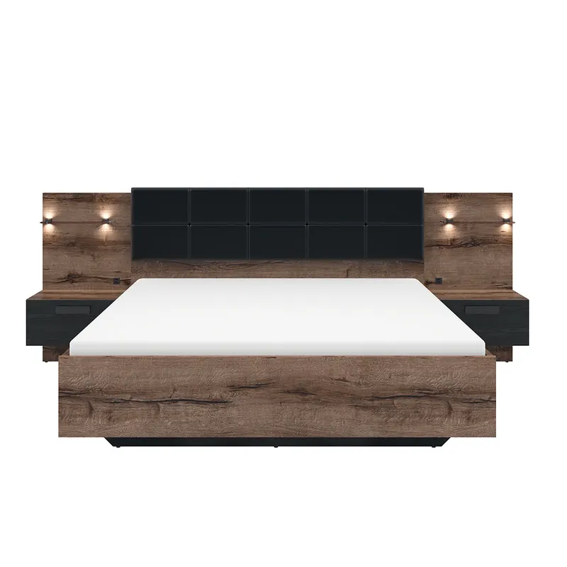 Cama 180x200 mesilla de noche LED y toma USB incluidos Romane Madera - Descanso
