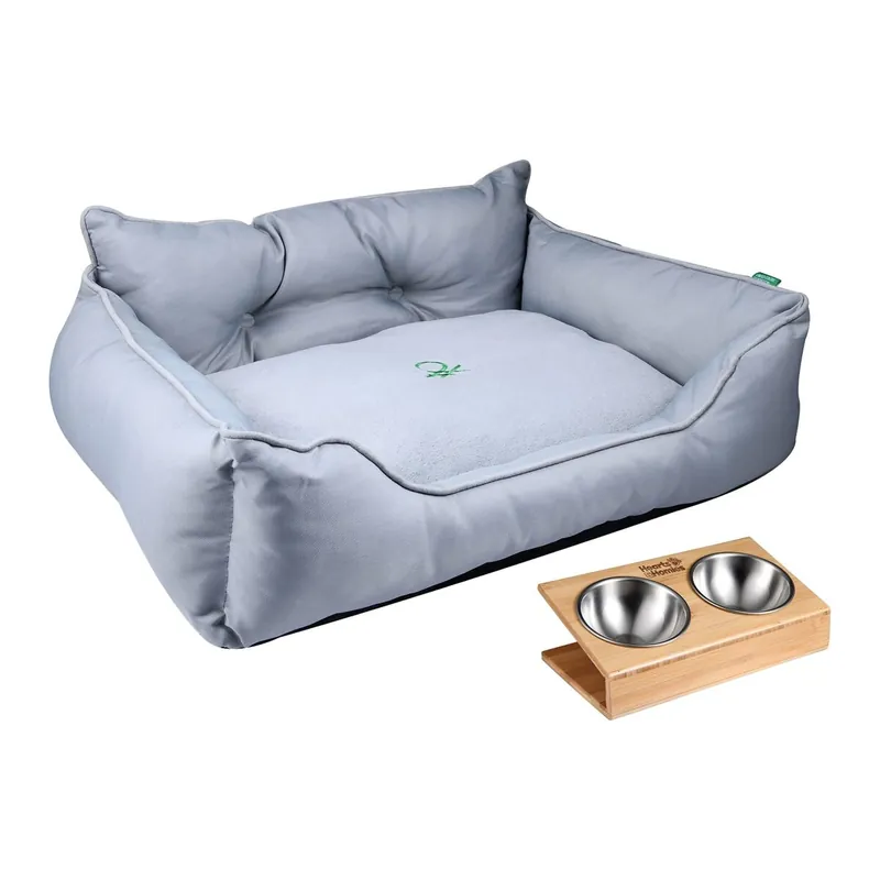 Cama para mascota + comedero doble - Jardín