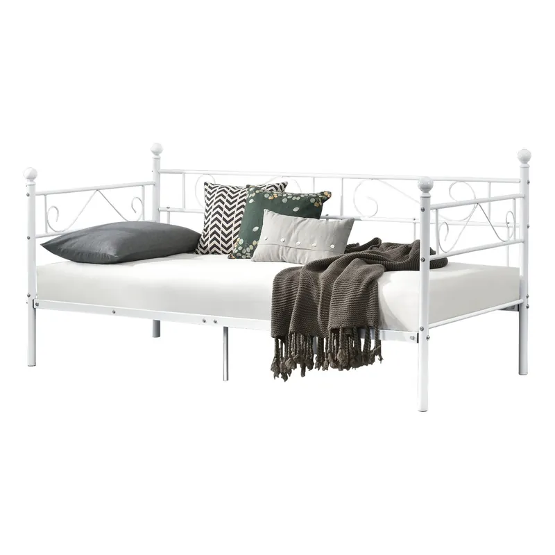 Cama / Sofá individual Granada resistente metal 100 x 200 - Blanco [en.casa]
