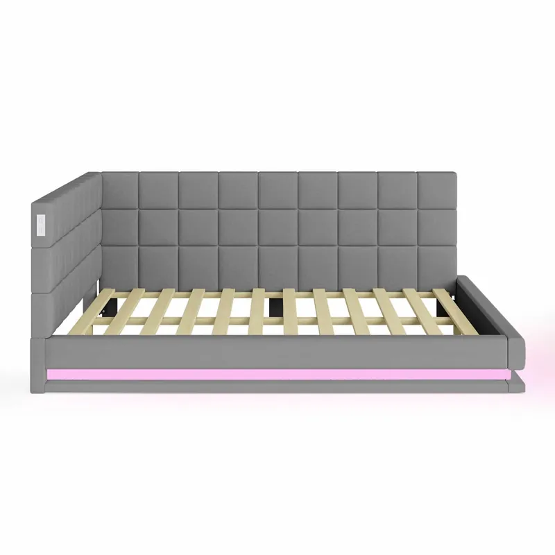 Sofá cama 140*200 - Multifuncional con tira LED, toma USB y lattenrost - Gris