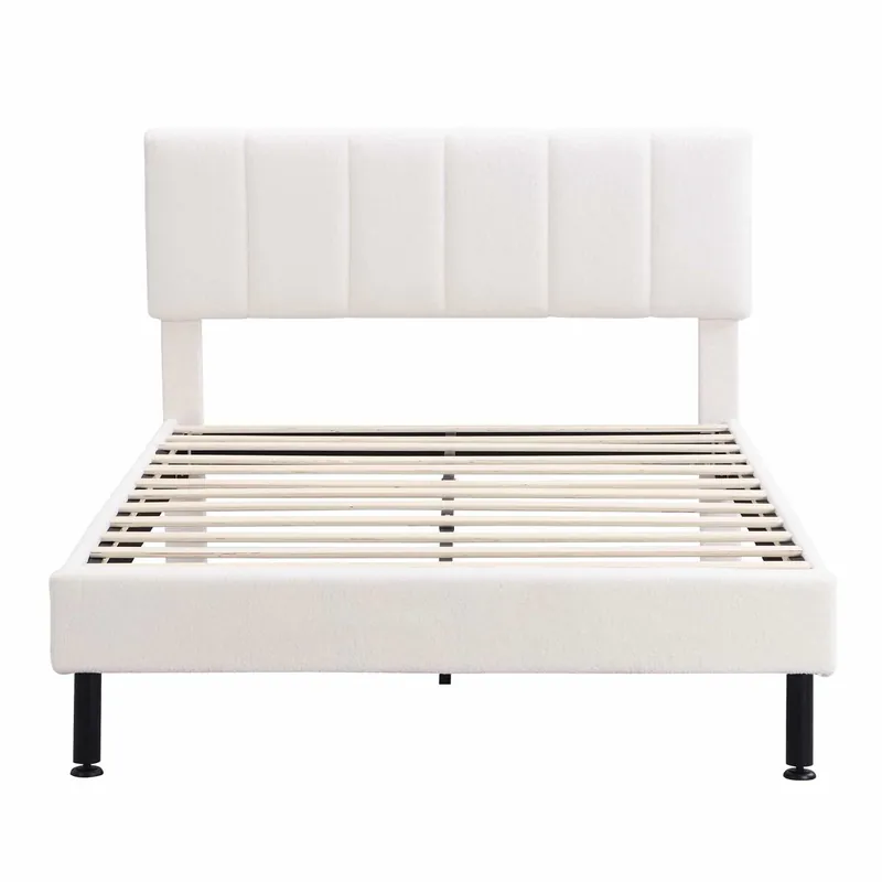 Cama 140x190cm acolchada en sherpa - con somier - Beige