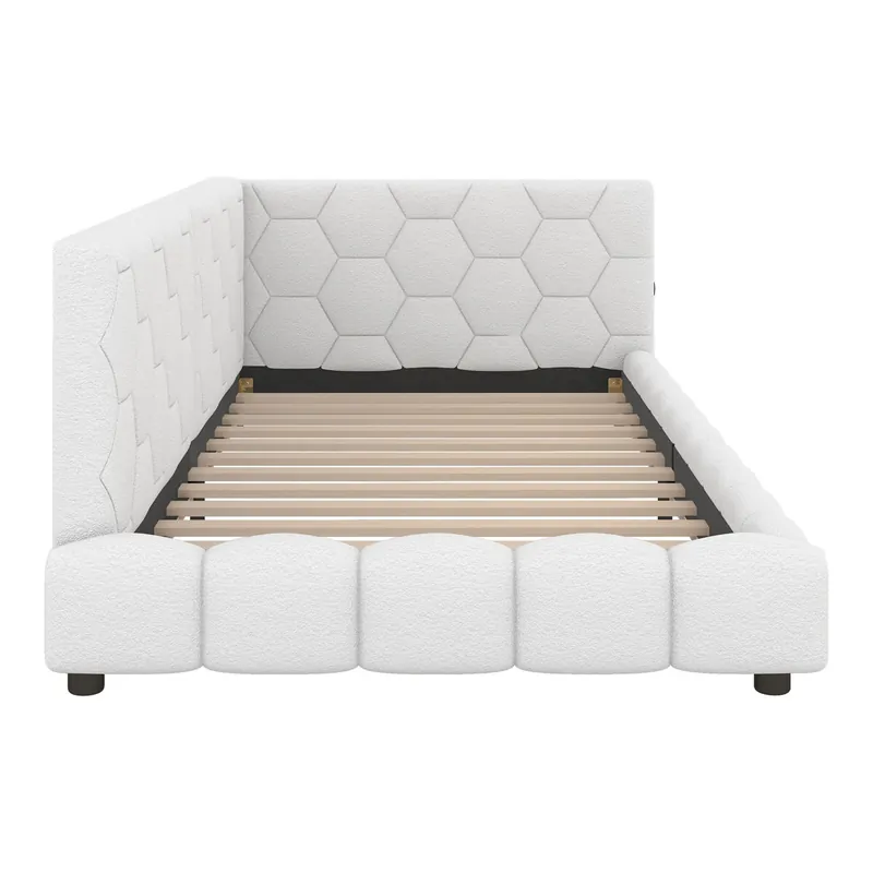 Sofá cama de terciopelo 90x200 cm - con LED y puerto USB - Blanco
