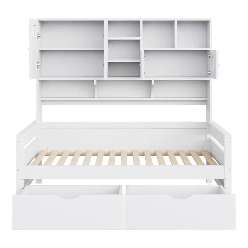 Sofa-cama de madera 90 x 200 cm - Con almacenamiento, gran cajón, cama juvenil, somier, blanco
