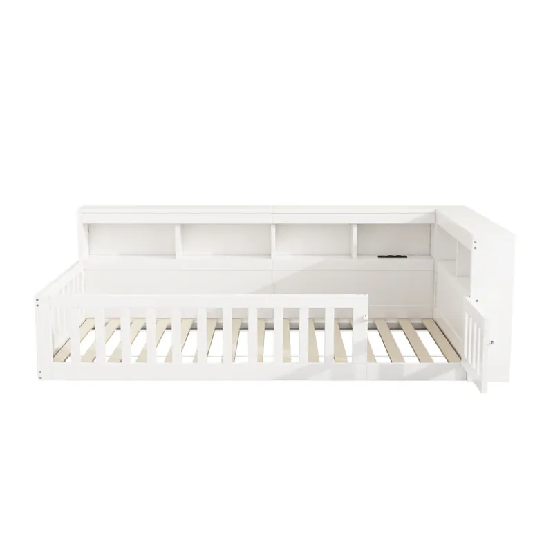 Cama 90x200cm - Sofá cama, con compartimento de almacenamiento, con somier (sin colchón), con enchufe y USB - Blanco
