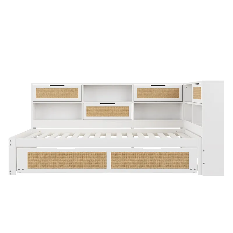 Sofá cama de madera 90*200 cm - Con cama extraíble, compartimentos de almacenamiento y puerto de carga - Blanco